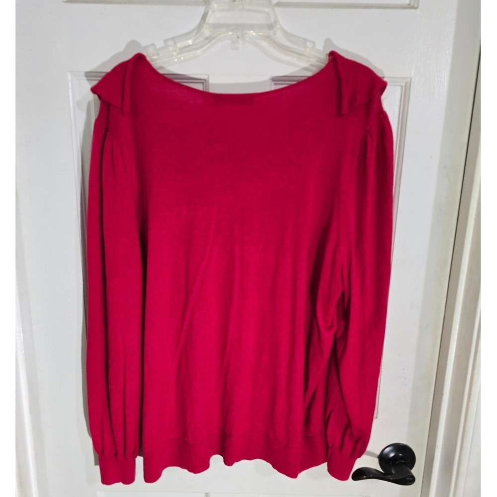 Lauren Ralph Lauren Red Ruffle V-Neck Puff Sleeve Sweater 3X NWT 202889 - Picture 5 of 8